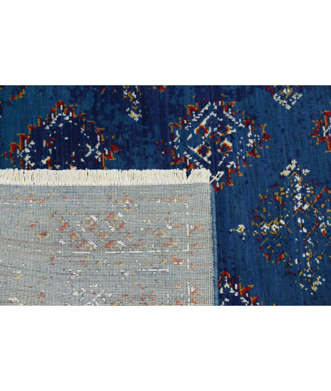 Ajrak 4'0'' X 6'0'' Power-Loomed Wool-Bamboo Silk Rug 4'0'' x 6'0'' (120 X 180) / Blue / Ivory