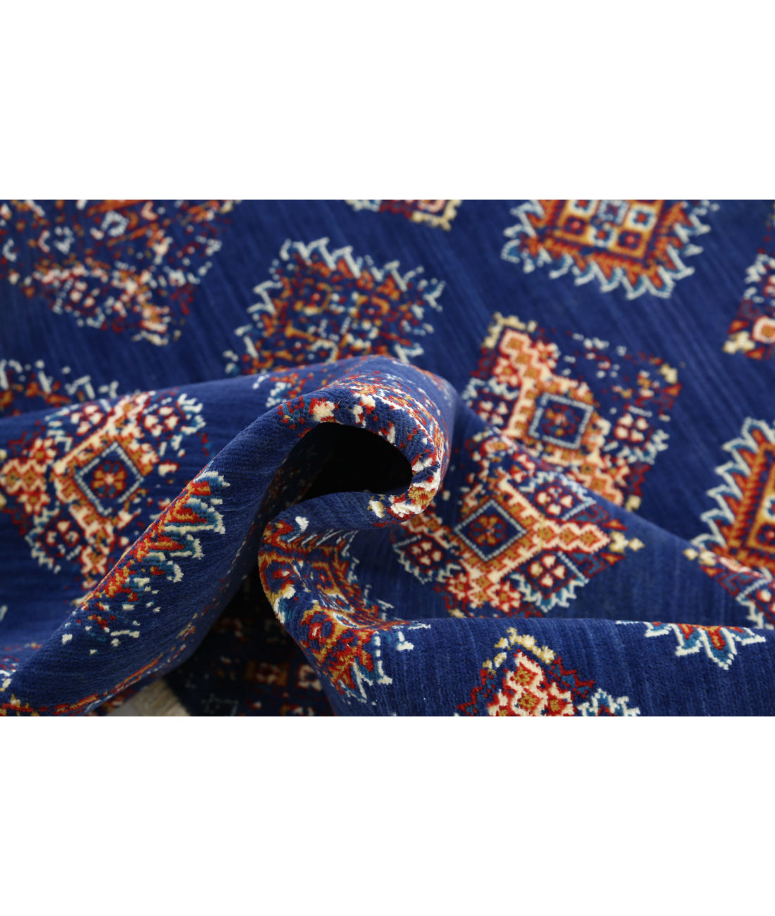 Ajrak 4'0'' X 6'0'' Power-Loomed Wool-Bamboo Silk Rug 4'0'' x 6'0'' (120 X 180) / Blue / Red