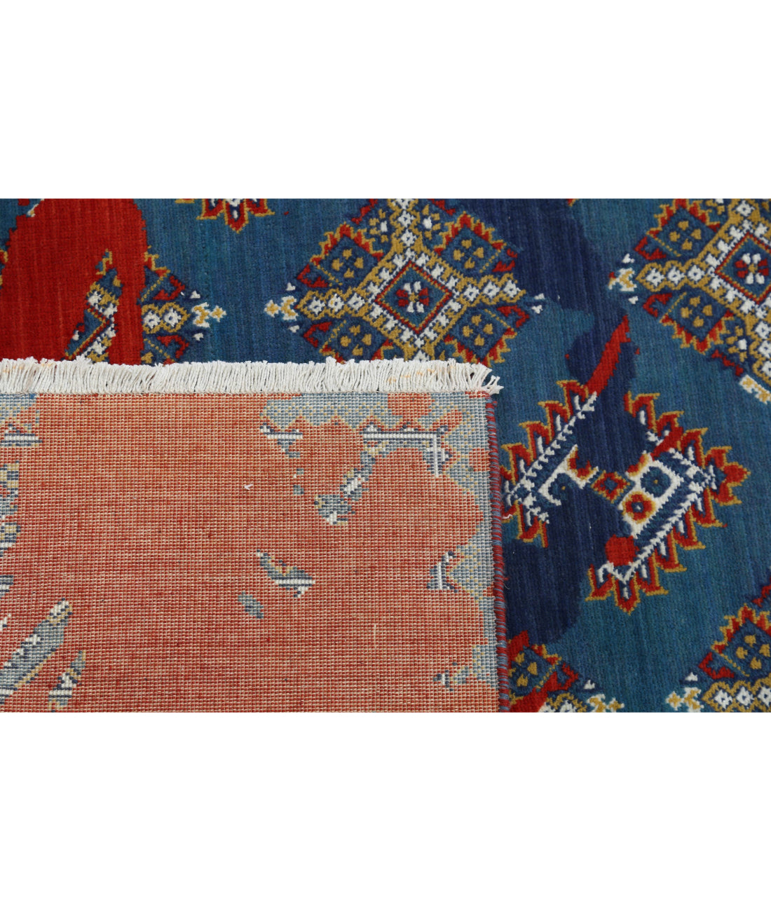 Ajrak 3'7'' X 6'1'' Power-Loomed Wool-Bamboo Silk Rug 3'7'' x 6'1'' (108 X 183) / Blue / Red