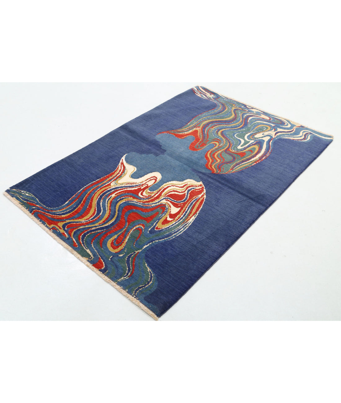 Dhanak 4'0'' X 5'10'' Power-Loomed Wool-Bamboo Silk Rug 4'0'' x 5'10'' (120 X 175) / Blue / Red