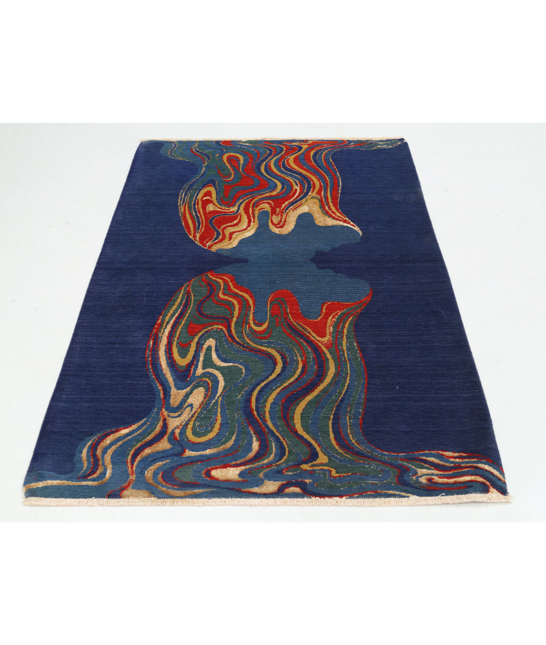 Dhanak 4'0'' X 5'10'' Power-Loomed Wool-Bamboo Silk Rug 4'0'' x 5'10'' (120 X 175) / Blue / Red