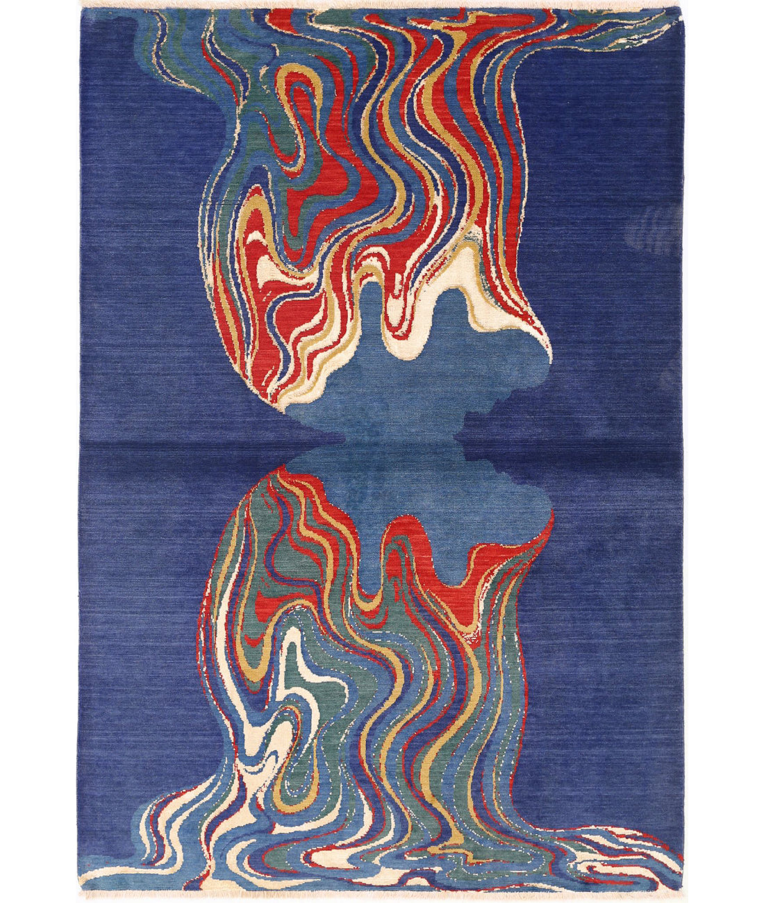 Dhanak 4'0'' X 5'10'' Power-Loomed Wool-Bamboo Silk Rug 4'0'' x 5'10'' (120 X 175) / Blue / Red