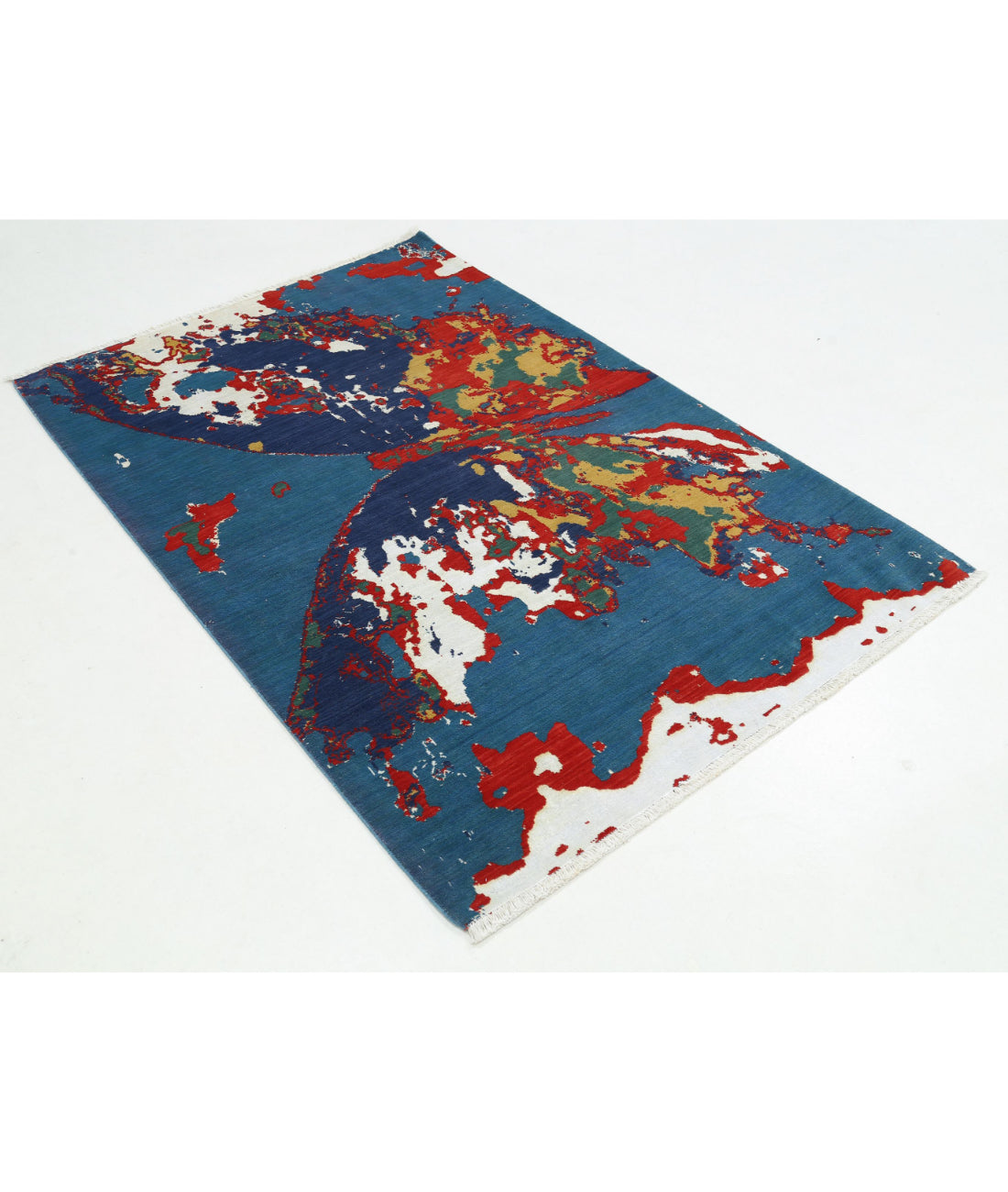 Dhanak 3'11'' X 6'1'' Power-Loomed Wool-Bamboo Silk Rug 3'11'' x 6'1'' (118 X 183) / Blue / Red