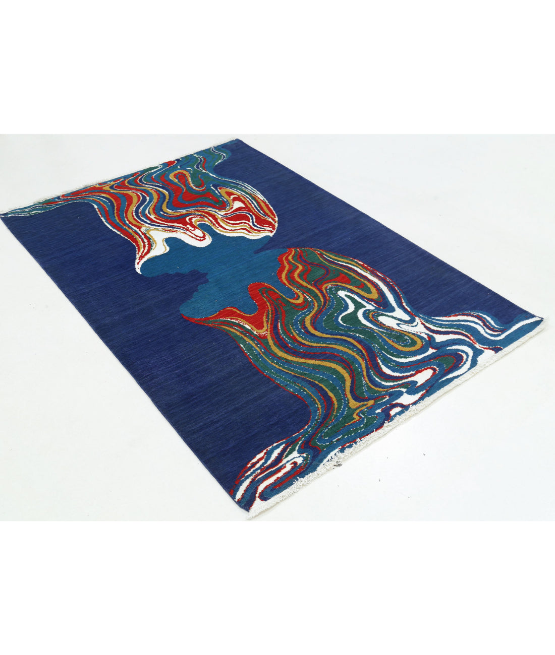 Dhanak 4'0'' X 5'10'' Power-Loomed Wool-Bamboo Silk Rug 4'0'' x 5'10'' (120 X 175) / Blue / Red