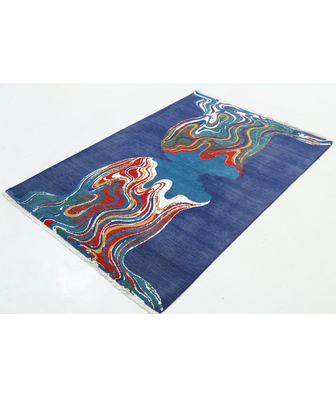 Dhanak 4'0'' X 5'10'' Power-Loomed Wool-Bamboo Silk Rug 4'0'' x 5'10'' (120 X 175) / Blue / Red