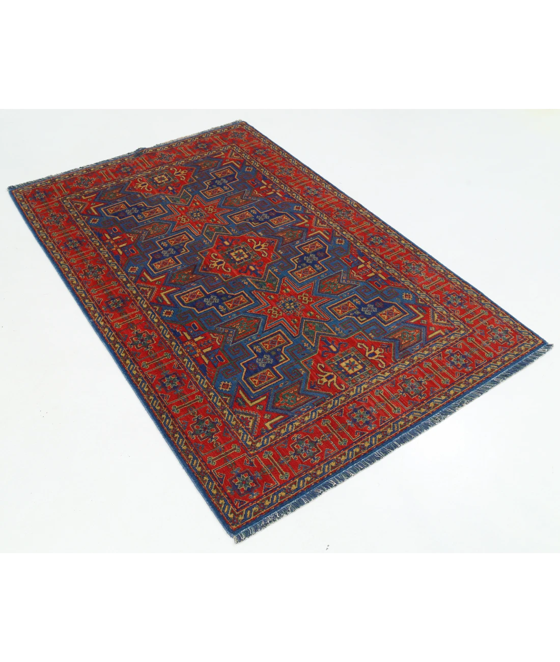 Gulshan 3'10'' X 6'0'' Power-Loomed Wool-Bamboo Silk Rug 3'10'' x 6'0'' (115 X 180) / Blue / Red
