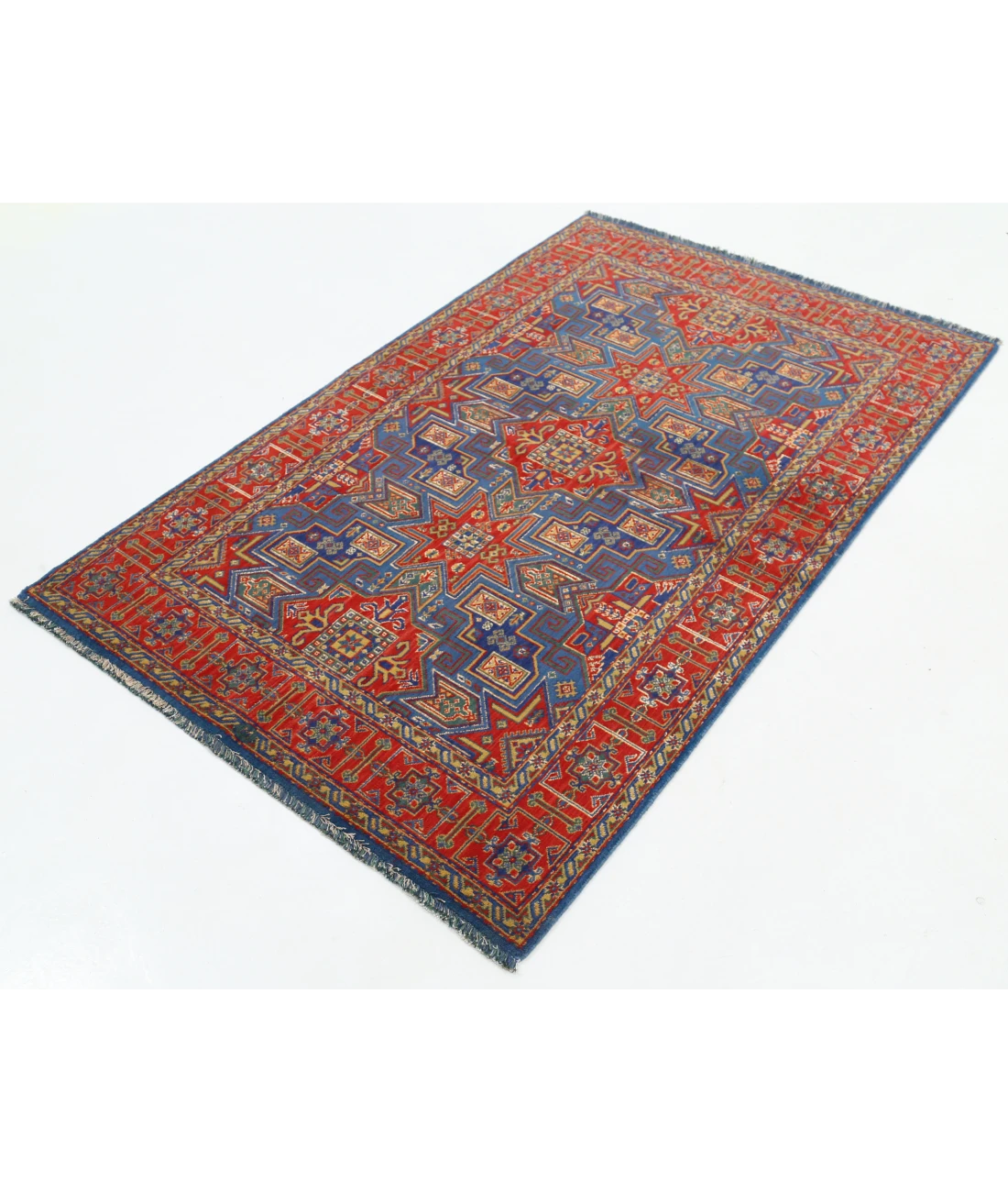 Gulshan 3'10'' X 6'0'' Power-Loomed Wool-Bamboo Silk Rug 3'10'' x 6'0'' (115 X 180) / Blue / Red