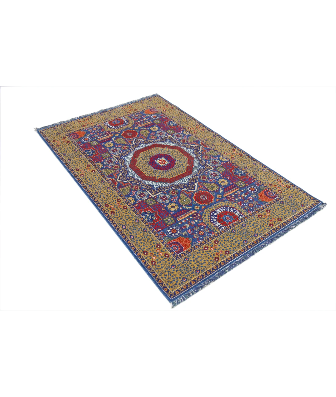 Gulshan 3'10'' X 6'0'' Power-Loomed Wool-Bamboo Silk Rug 3'10'' x 6'0'' (115 X 180) / Blue / Gold