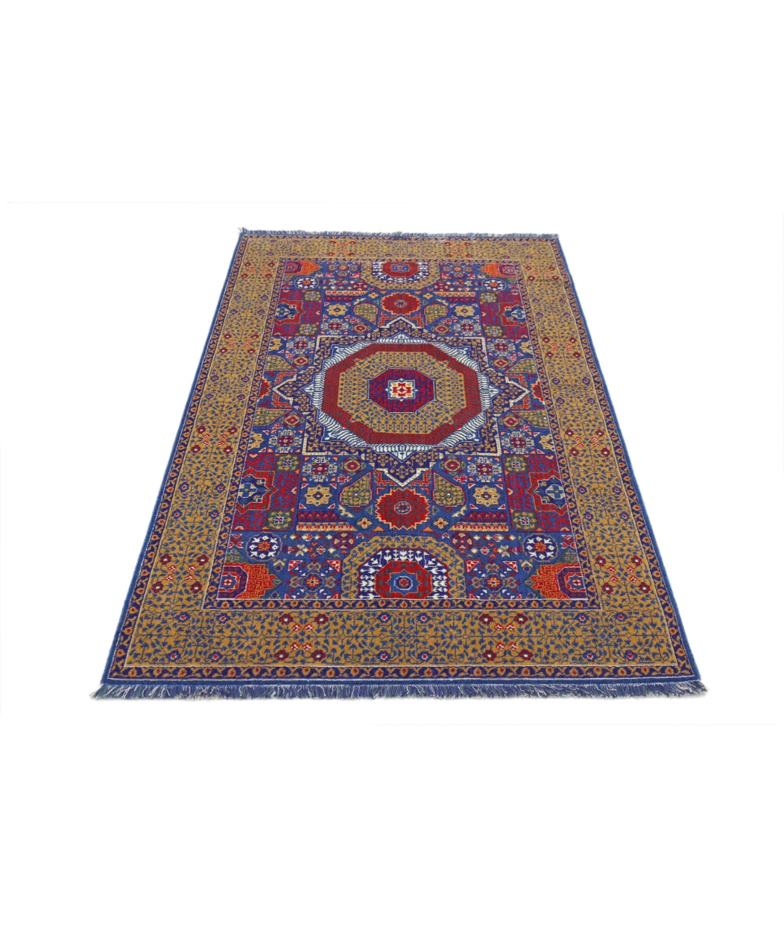 Gulshan 3'10'' X 6'0'' Power-Loomed Wool-Bamboo Silk Rug 3'10'' x 6'0'' (115 X 180) / Blue / Gold