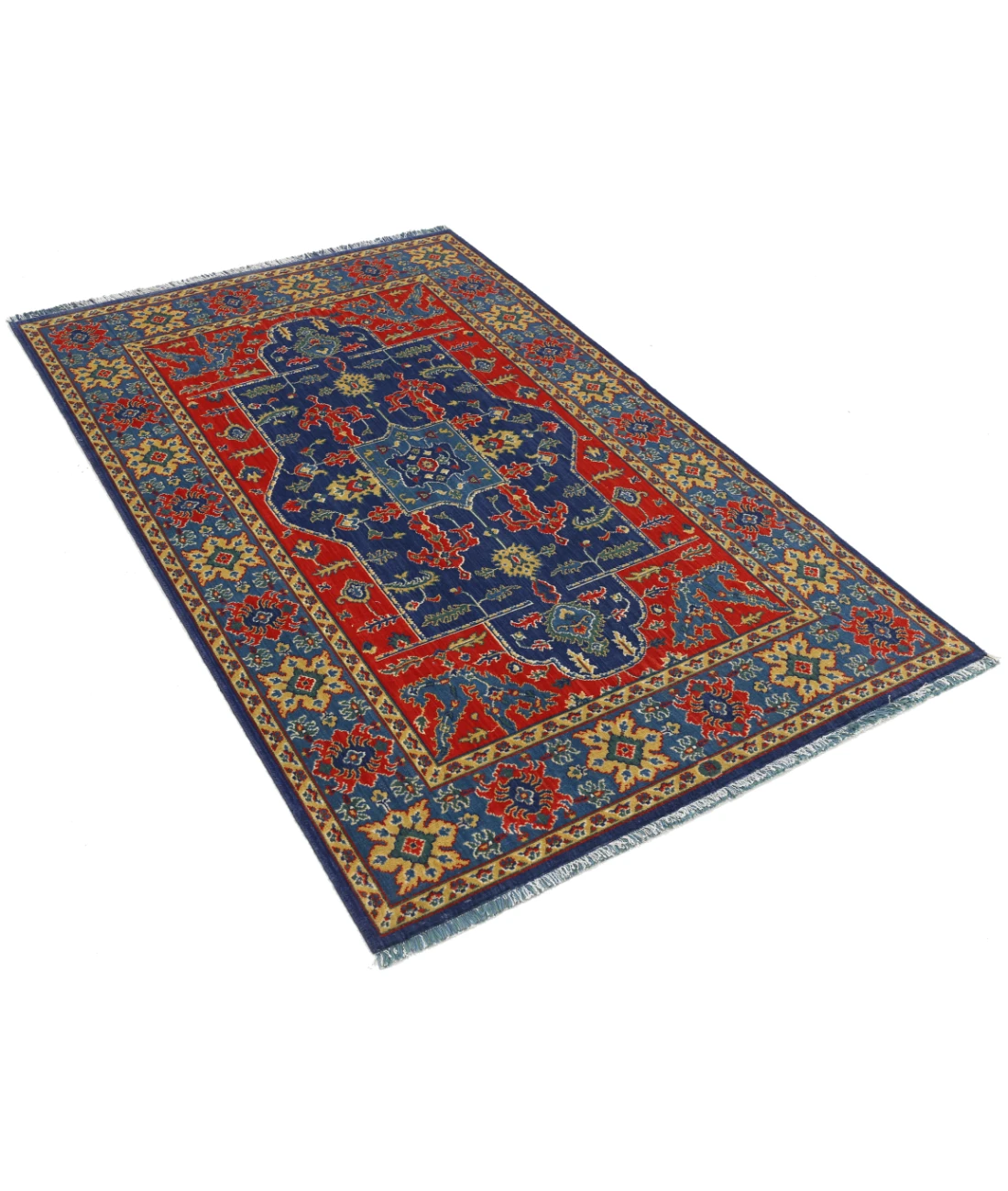 Gulshan 3'10'' X 6'1'' Power-Loomed Wool-Bamboo Silk Rug 3'10'' x 6'1'' (115 X 183) / Red / Blue