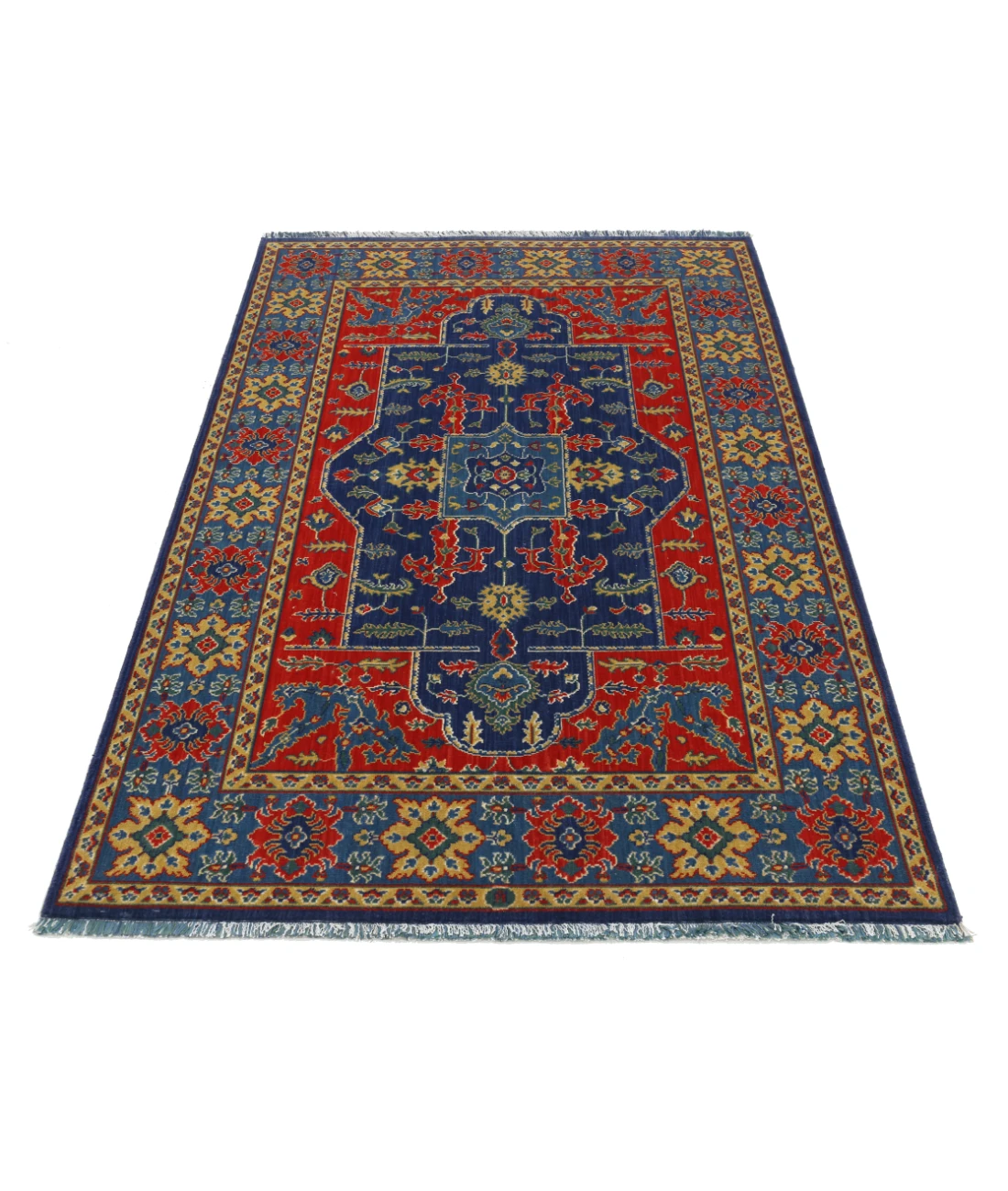 Gulshan 3'10'' X 6'1'' Power-Loomed Wool-Bamboo Silk Rug 3'10'' x 6'1'' (115 X 183) / Red / Blue