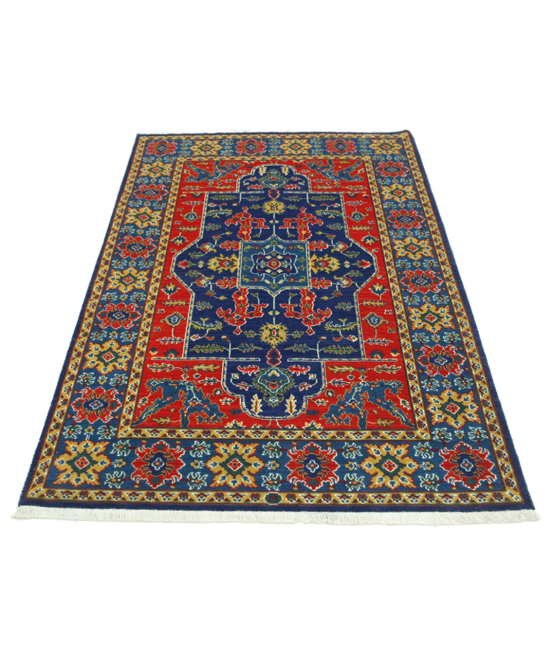 Gulshan 4'0'' X 5'10'' Power-Loomed Wool-Bamboo Silk Rug 4'0'' x 5'10'' (120 X 175) / Blue / Red