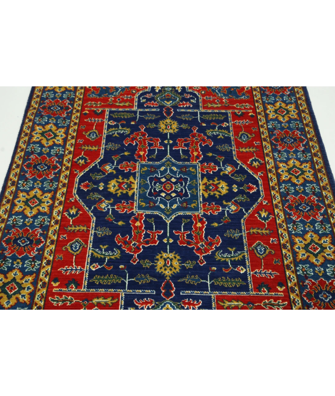 Gulshan 4'0'' X 5'10'' Power-Loomed Wool-Bamboo Silk Rug 4'0'' x 5'10'' (120 X 175) / Blue / Red