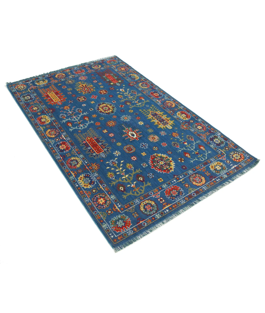 Gulshan 3'10'' X 6'0'' Power-Loomed Wool-Bamboo Silk Rug 3'10'' x 6'0'' (115 X 180) / Blue / Red