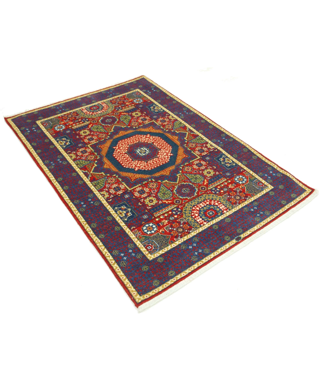 Gulshan 4'0'' X 5'10'' Power-Loomed Wool-Bamboo Silk Rug 4'0'' x 5'10'' (120 X 175) / Red / Blue