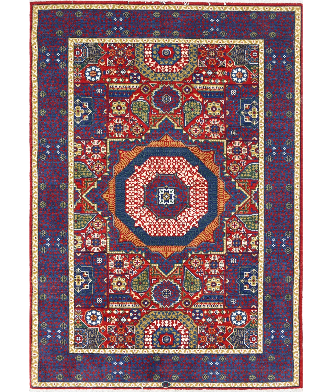 Gulshan 4'0'' X 5'10'' Power-Loomed Wool-Bamboo Silk Rug 4'0'' x 5'10'' (120 X 175) / Red / Blue