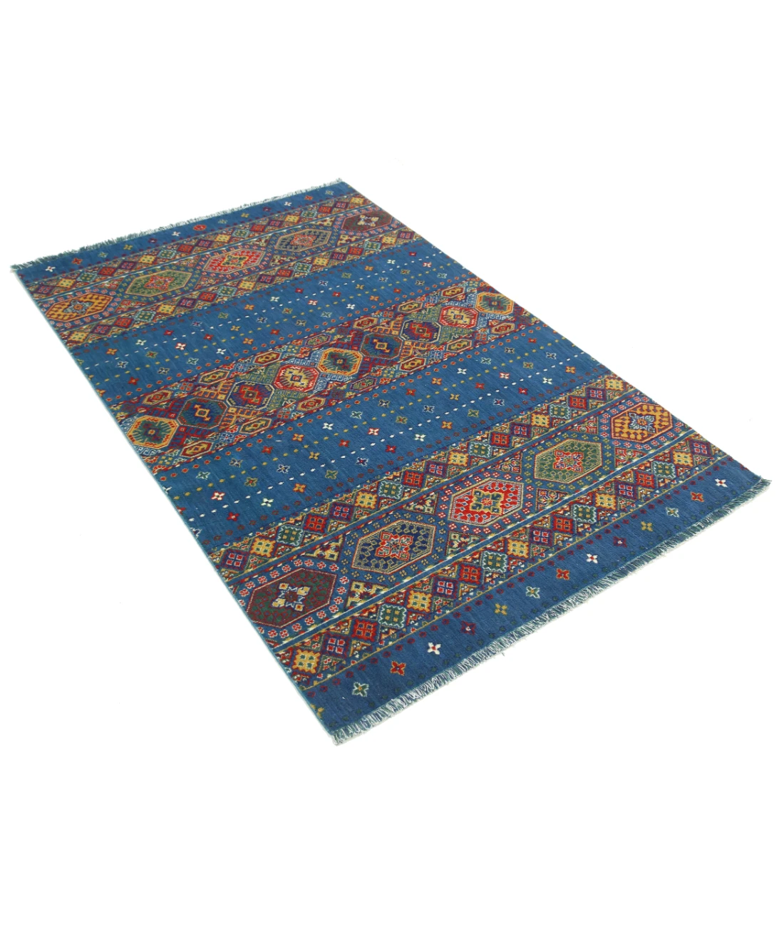 Gulshan 3'10'' X 6'0'' Power-Loomed Wool-Bamboo Silk Rug 3'10'' x 6'0'' (115 X 180) / Blue / Red