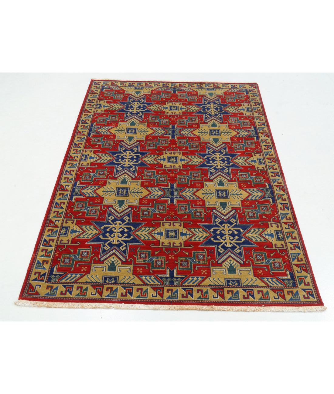Gulshan 4'0'' X 5'9'' Power-Loomed Wool-Bamboo Silk Rug 4'0'' x 5'9'' (120 X 173) / Red / Blue