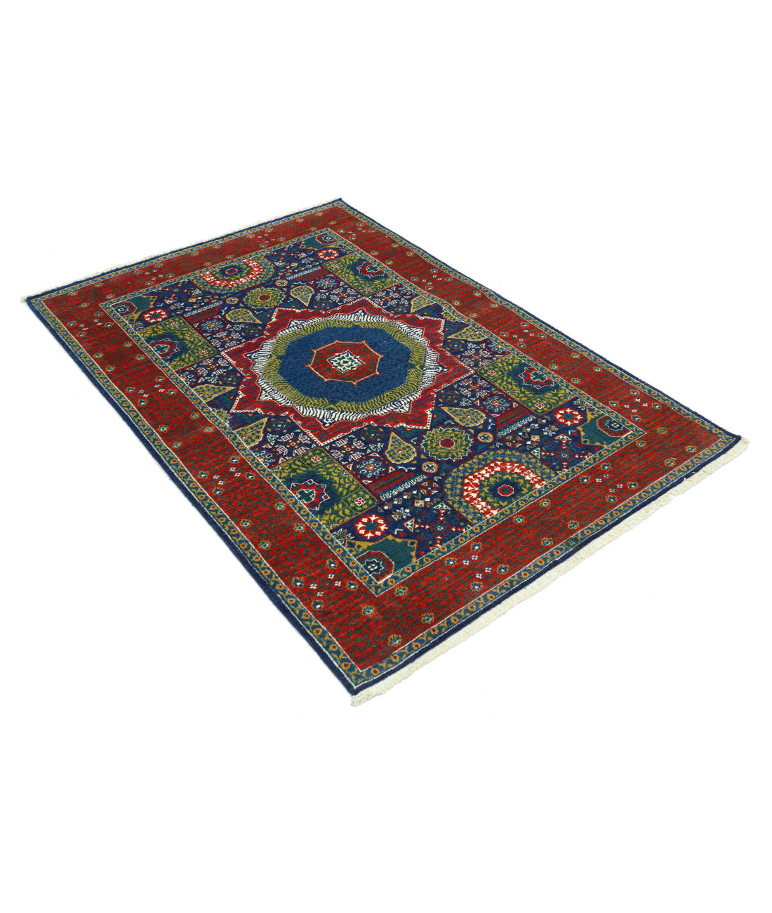 Gulshan 4'0'' X 5'9'' Power-Loomed Wool-Bamboo Silk Rug 4'0'' x 5'9'' (120 X 173) / Blue / Red