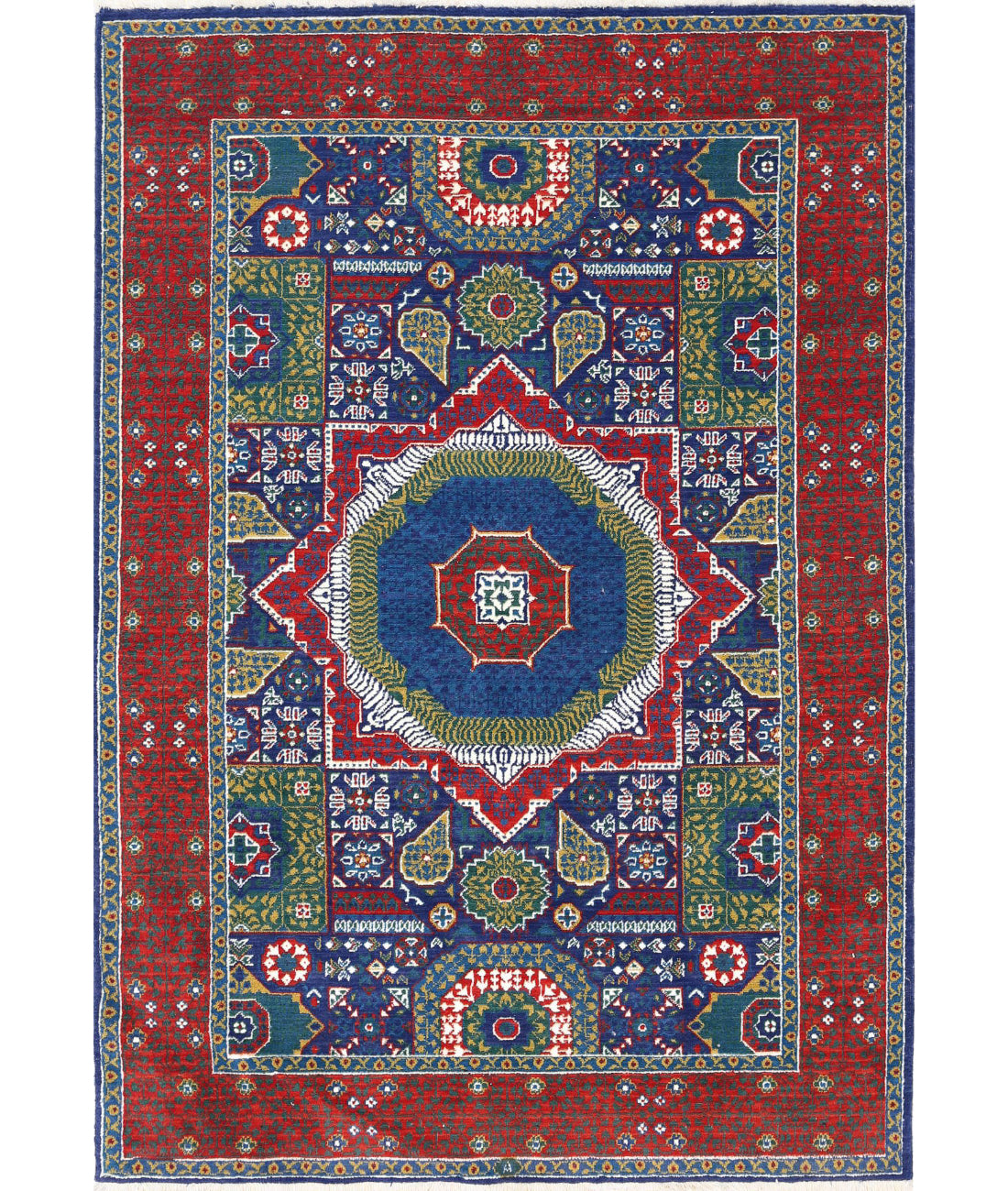 Gulshan 4'0'' X 5'9'' Power-Loomed Wool-Bamboo Silk Rug 4'0'' x 5'9'' (120 X 173) / Blue / Red