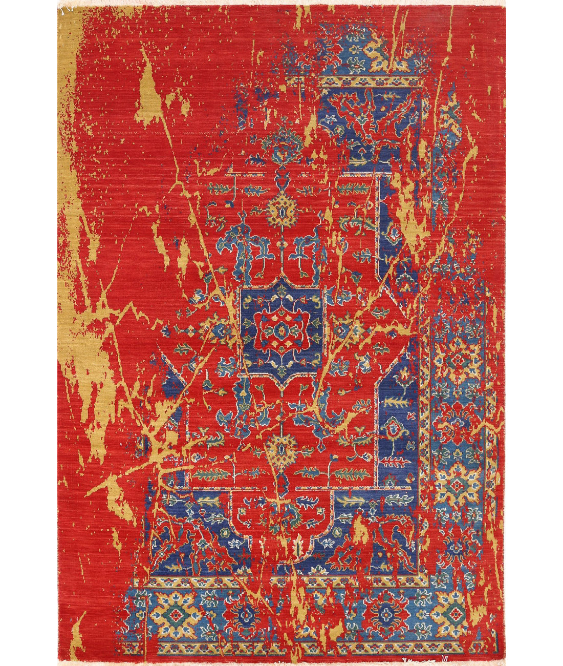 Gulshan 3'11'' X 5'10'' Power-Loomed Wool-Bamboo Silk Rug 3'11'' x 5'10'' (118 X 175) / Red / Blue