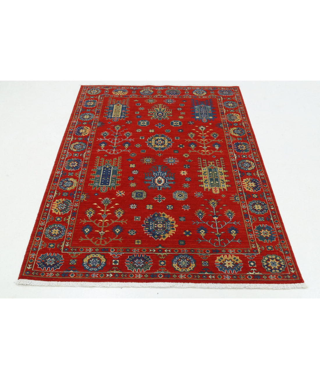 Gulshan 4'0'' X 5'9'' Power-Loomed Wool-Bamboo Silk Rug 4'0'' x 5'9'' (120 X 173) / Red / Blue
