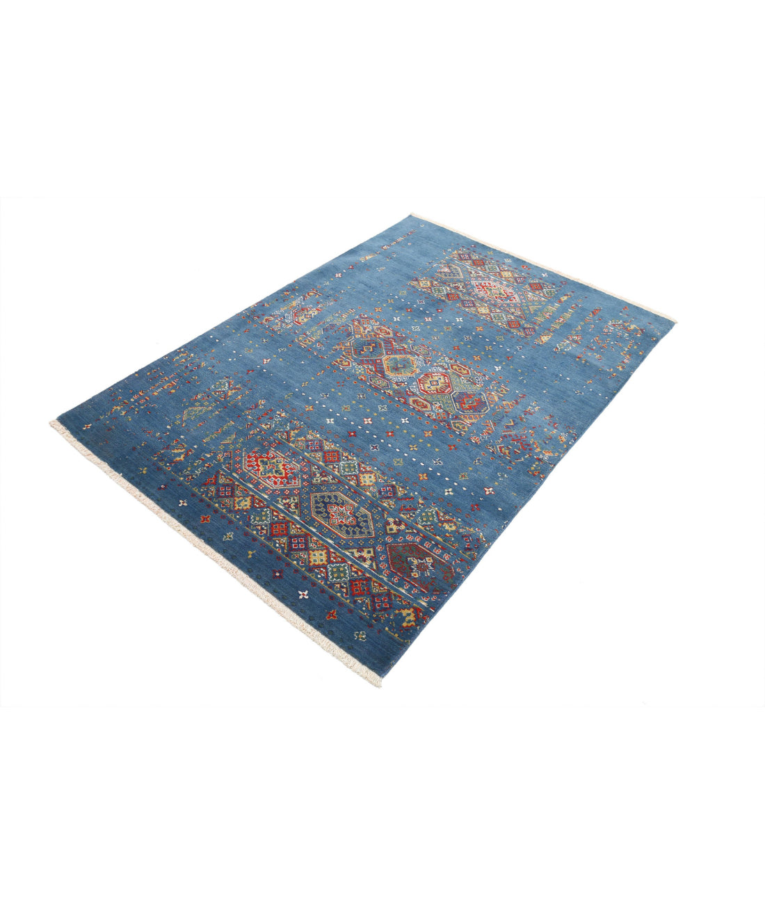 Gulshan 4'0'' X 5'9'' Power-Loomed Wool-Bamboo Silk Rug 4'0'' x 5'9'' (120 X 173) / Blue / Red