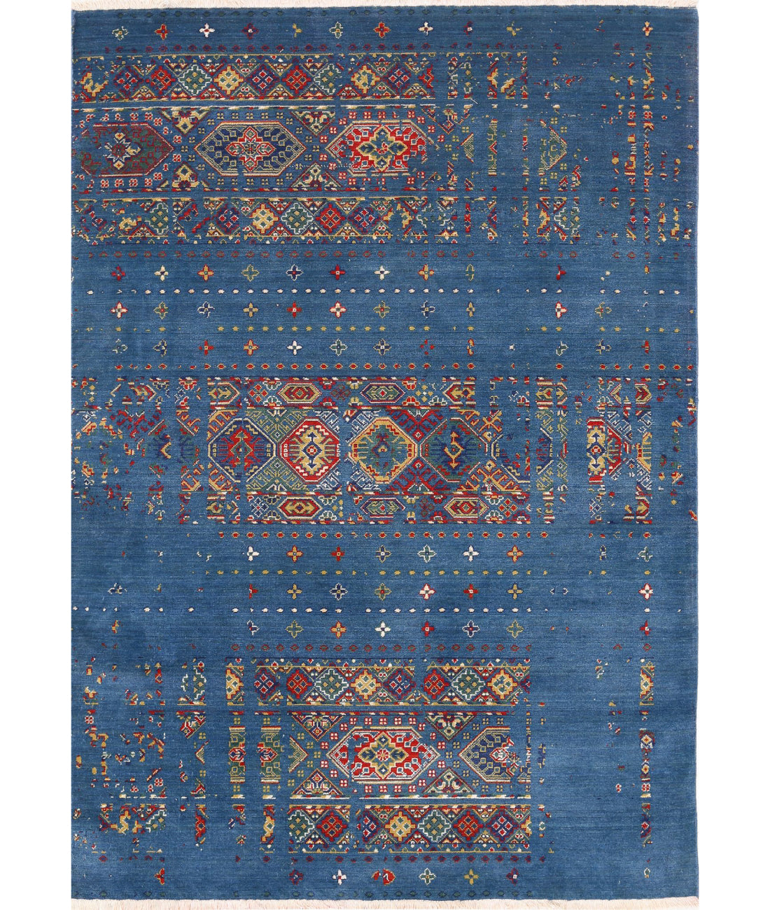 Gulshan 4'0'' X 5'9'' Power-Loomed Wool-Bamboo Silk Rug 4'0'' x 5'9'' (120 X 173) / Blue / Red