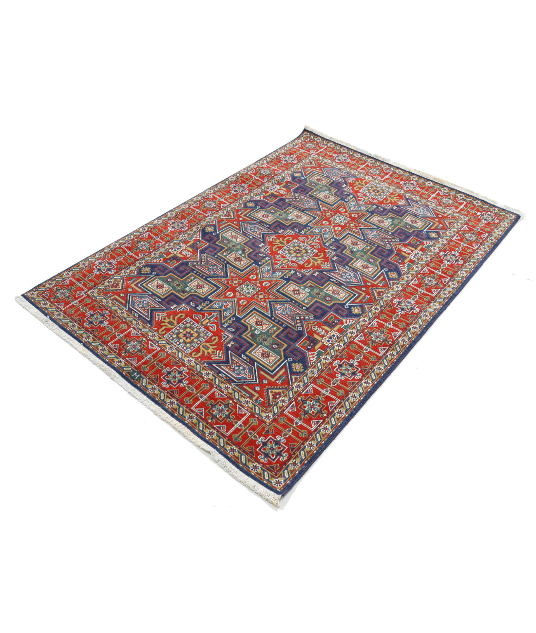 Gulshan 4'0'' X 5'9'' Power-Loomed Wool-Bamboo Silk Rug 4'0'' x 5'9'' (120 X 173) / Blue / Red
