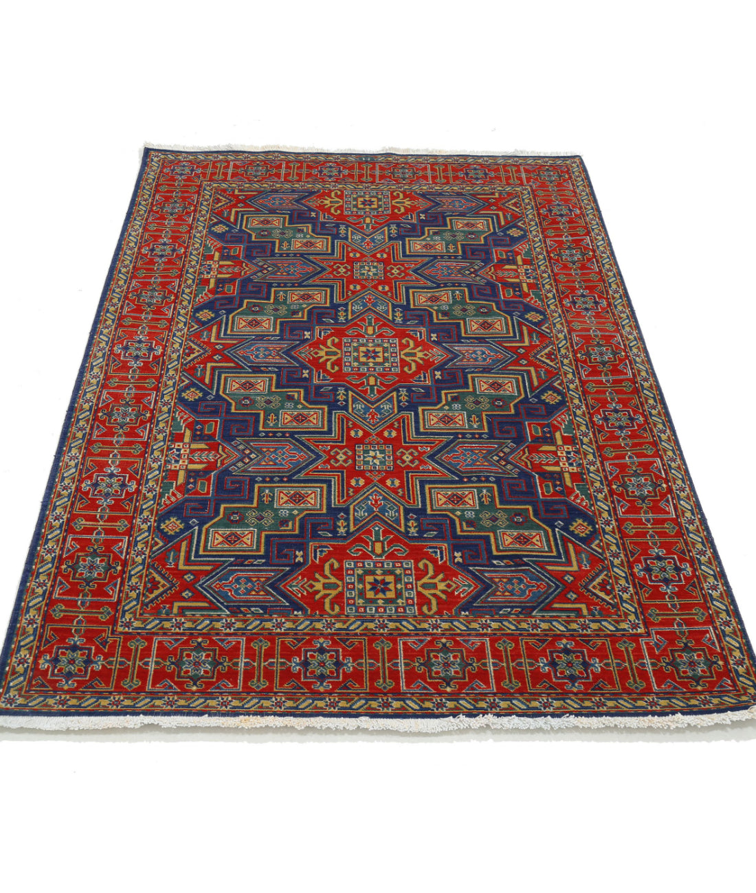 Gulshan 4'0'' X 5'9'' Power-Loomed Wool-Bamboo Silk Rug 4'0'' x 5'9'' (120 X 173) / Blue / Red