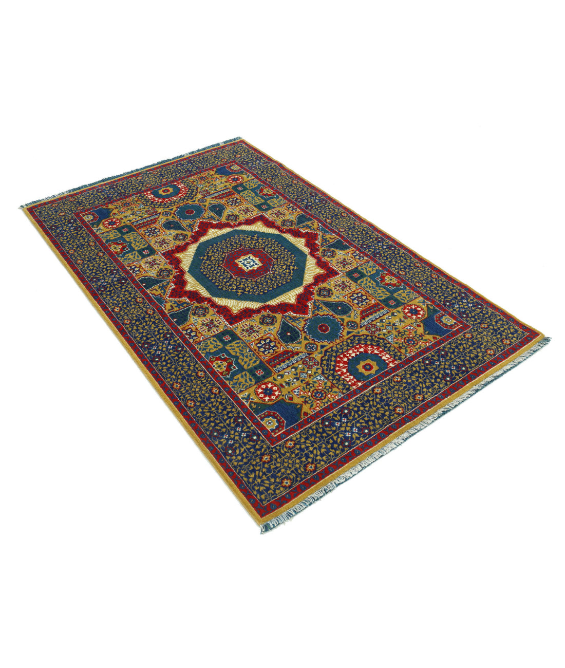 Gulshan 3'10'' X 6'0'' Power-Loomed Wool-Bamboo Silk Rug 3'10'' x 6'0'' (115 X 180) / Gold / Blue
