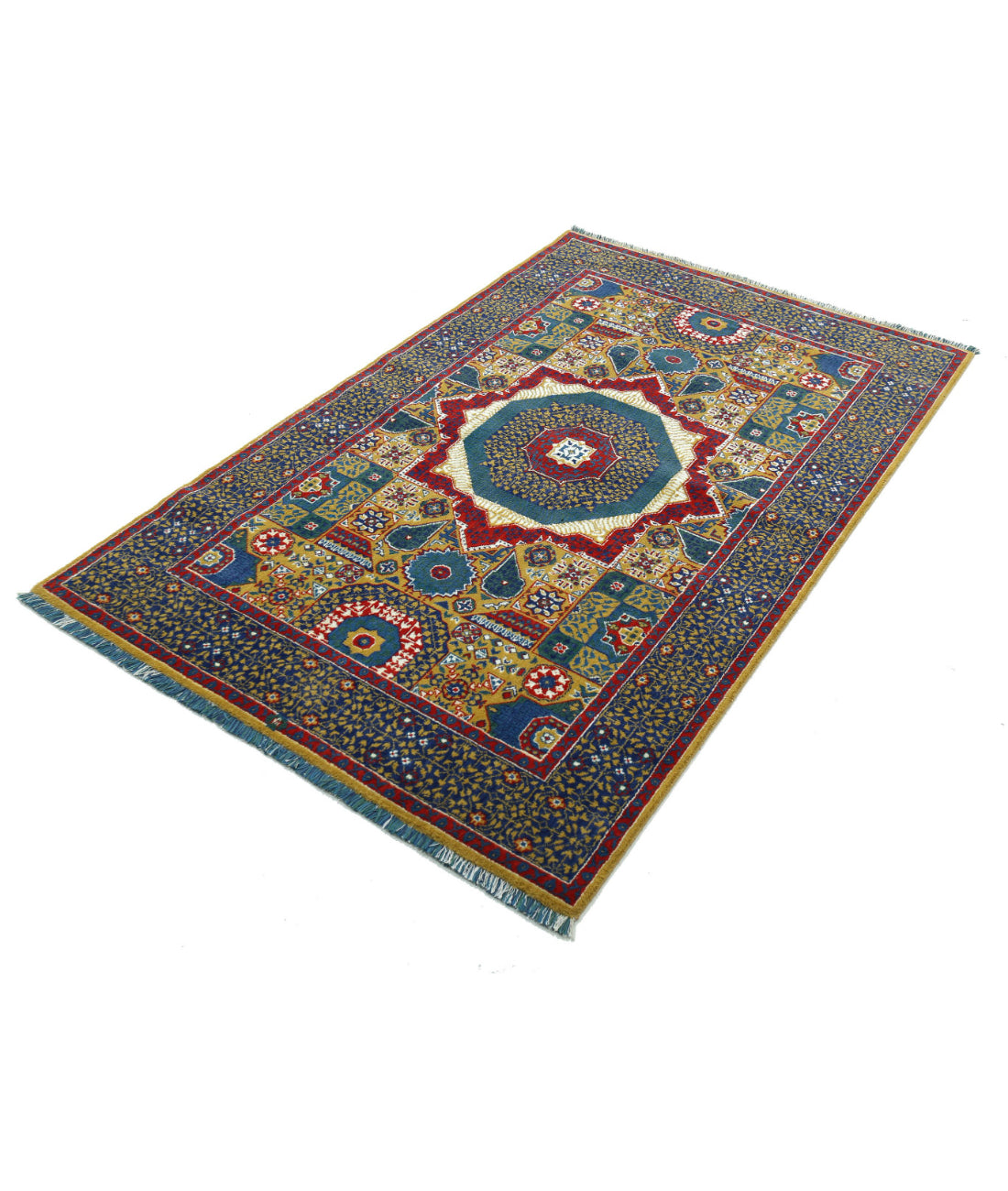 Gulshan 3'10'' X 6'0'' Power-Loomed Wool-Bamboo Silk Rug 3'10'' x 6'0'' (115 X 180) / Gold / Blue