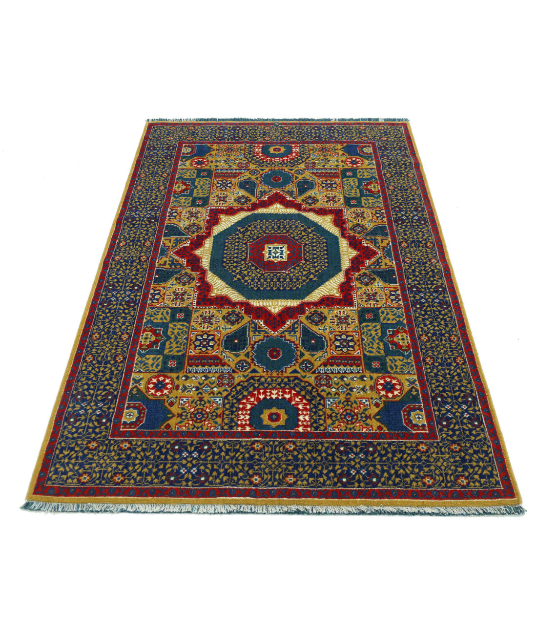Gulshan 3'10'' X 6'0'' Power-Loomed Wool-Bamboo Silk Rug 3'10'' x 6'0'' (115 X 180) / Gold / Blue