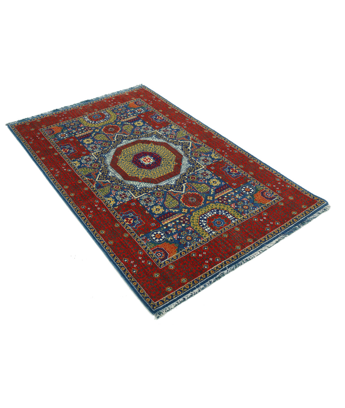 Gulshan 3'10'' X 6'0'' Power-Loomed Wool-Bamboo Silk Rug 3'10'' x 6'0'' (115 X 180) / Blue / Red