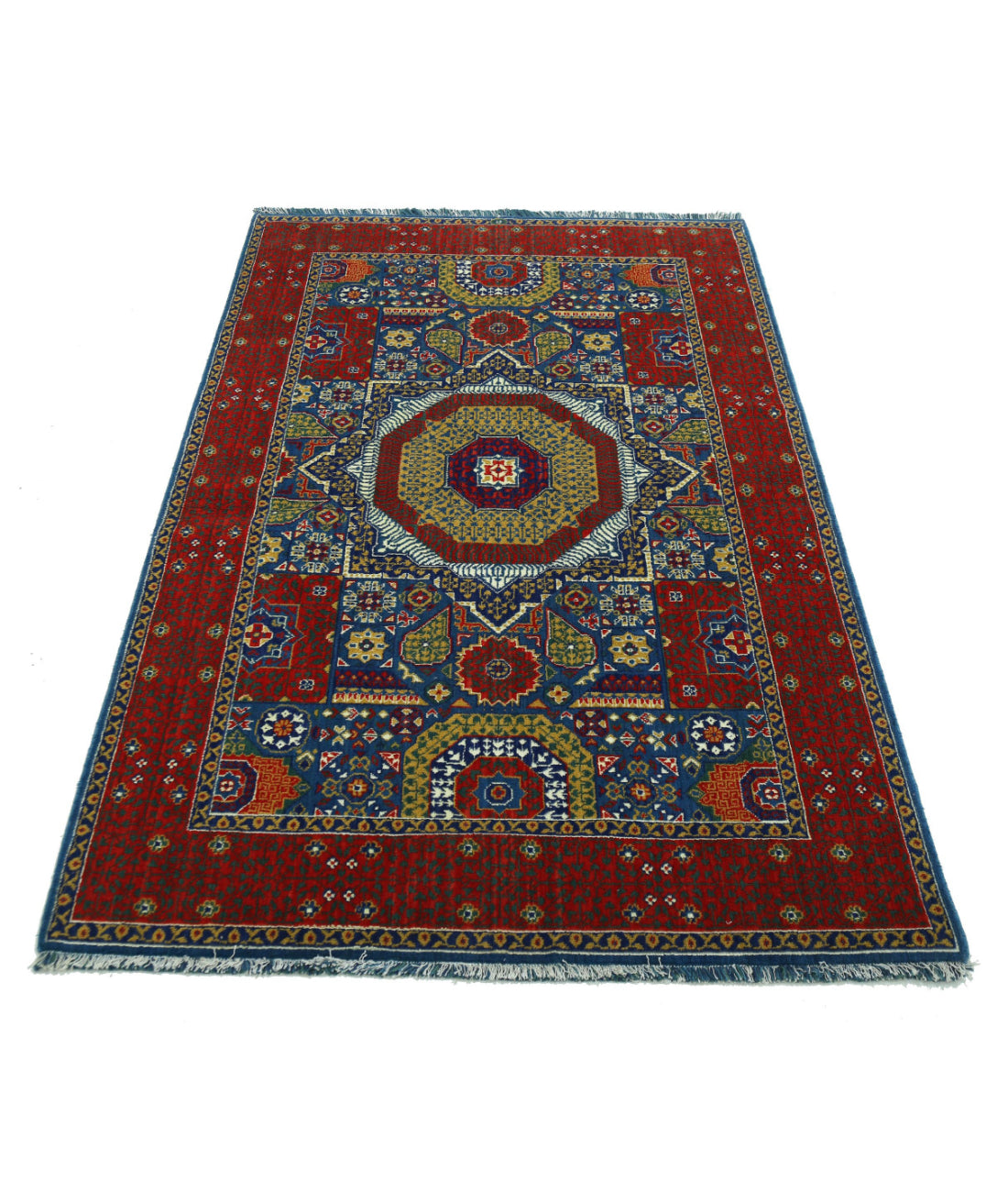 Gulshan 3'10'' X 6'0'' Power-Loomed Wool-Bamboo Silk Rug 3'10'' x 6'0'' (115 X 180) / Blue / Red