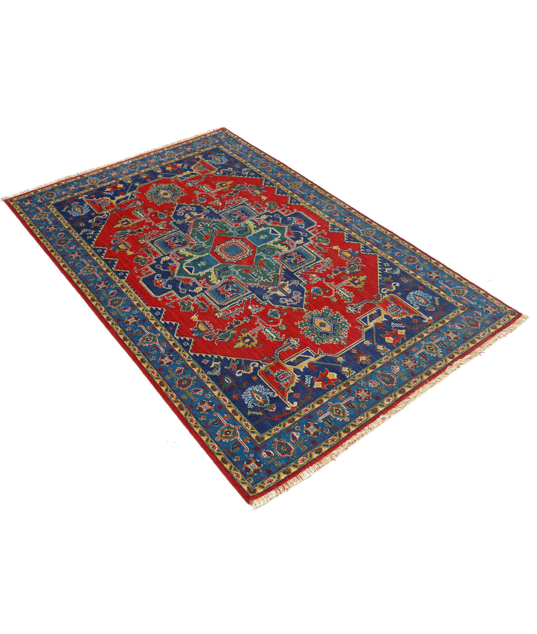 Gulshan 3'10'' X 6'0'' Power-Loomed Wool-Bamboo Silk Rug 3'10'' x 6'0'' (115 X 180) / Red / Blue