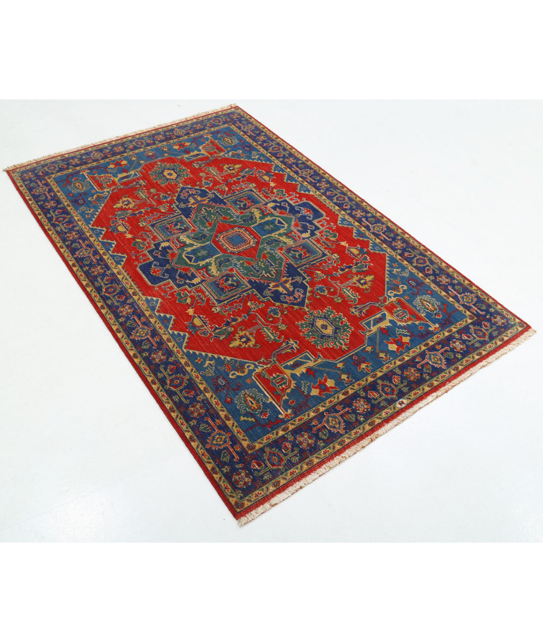 Gulshan 3'1'' X 6'1'' Power-Loomed Wool-Bamboo Silk Rug 3'1'' x 6'1'' (93 X 183) / Red / Blue