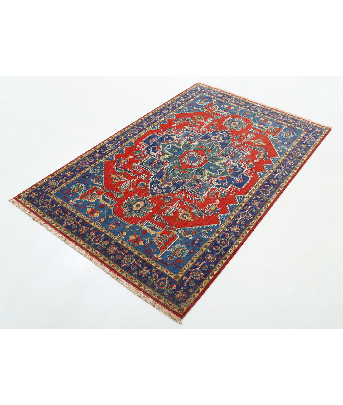 Gulshan 3'1'' X 6'1'' Power-Loomed Wool-Bamboo Silk Rug 3'1'' x 6'1'' (93 X 183) / Red / Blue
