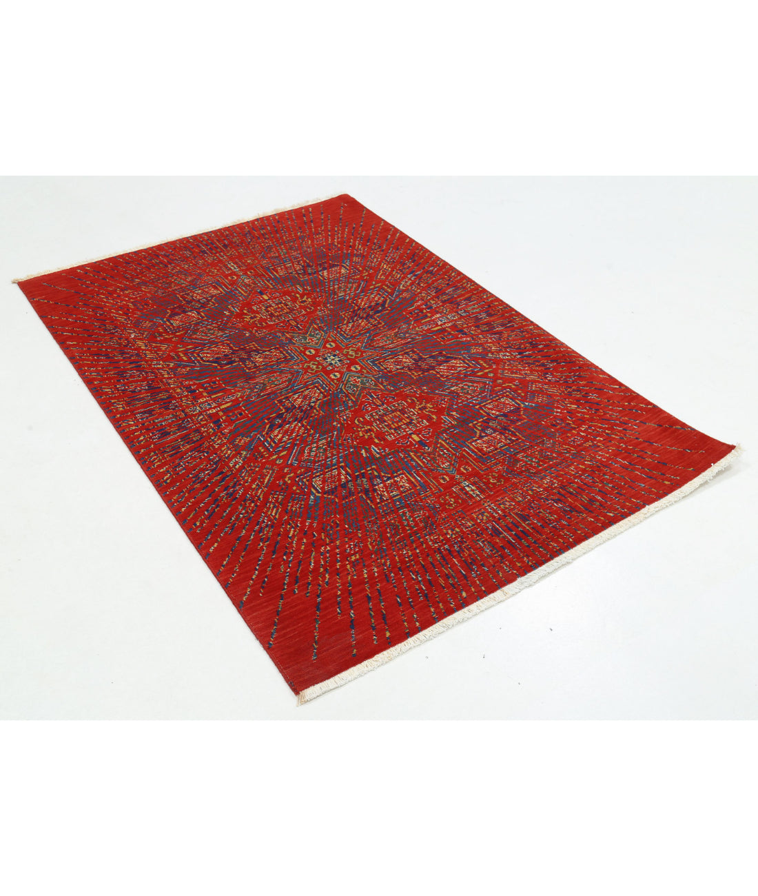 Gulshan 4'0'' X 5'9'' Power-Loomed Wool-Bamboo Silk Rug 4'0'' x 5'9'' (120 X 173) / Red / Blue