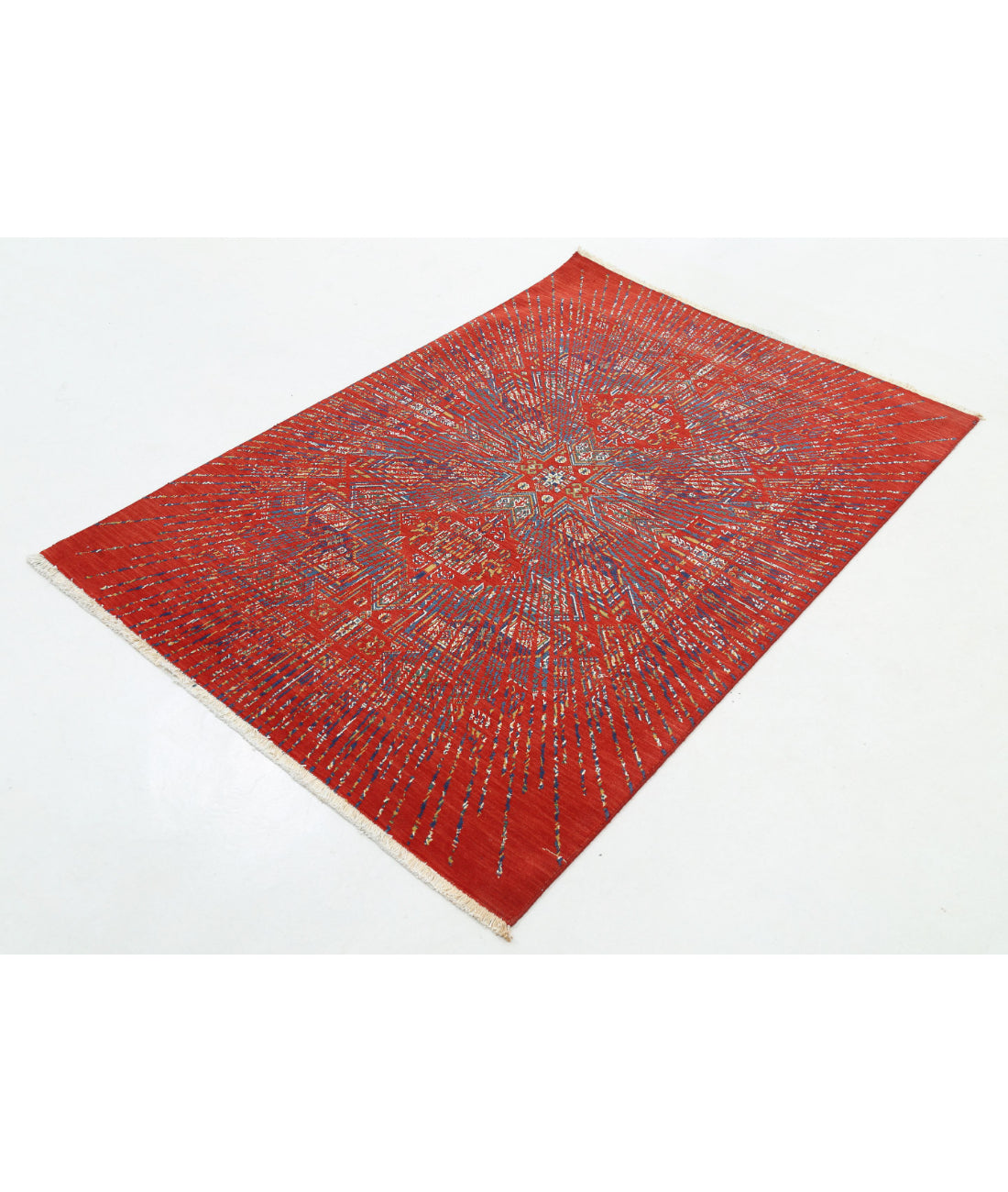 Gulshan 4'0'' X 5'9'' Power-Loomed Wool-Bamboo Silk Rug 4'0'' x 5'9'' (120 X 173) / Red / Blue