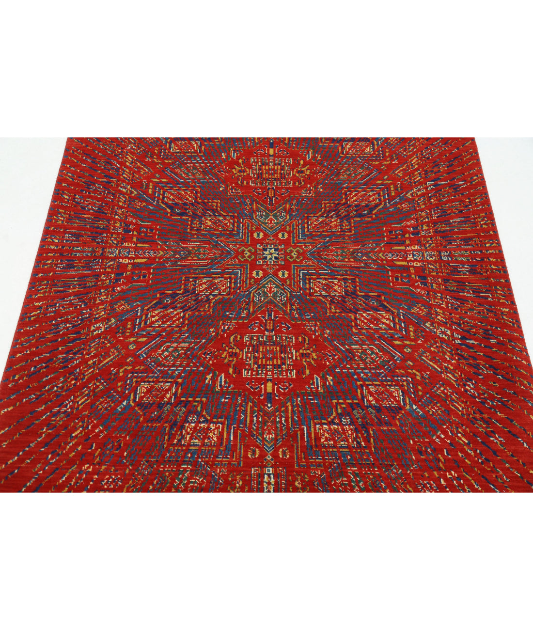 Gulshan 4'0'' X 5'9'' Power-Loomed Wool-Bamboo Silk Rug 4'0'' x 5'9'' (120 X 173) / Red / Blue