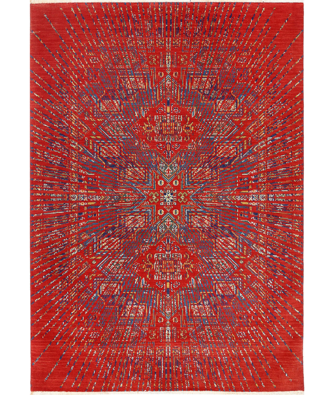 Gulshan 4'0'' X 5'9'' Power-Loomed Wool-Bamboo Silk Rug 4'0'' x 5'9'' (120 X 173) / Red / Blue