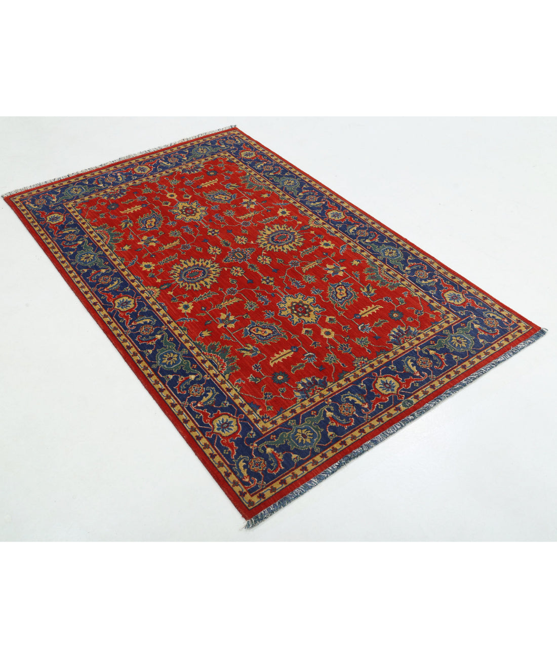 Gulshan 3'10'' X 6'0'' Power-Loomed Wool-Bamboo Silk Rug 3'10'' x 6'0'' (115 X 180) / Red / Blue