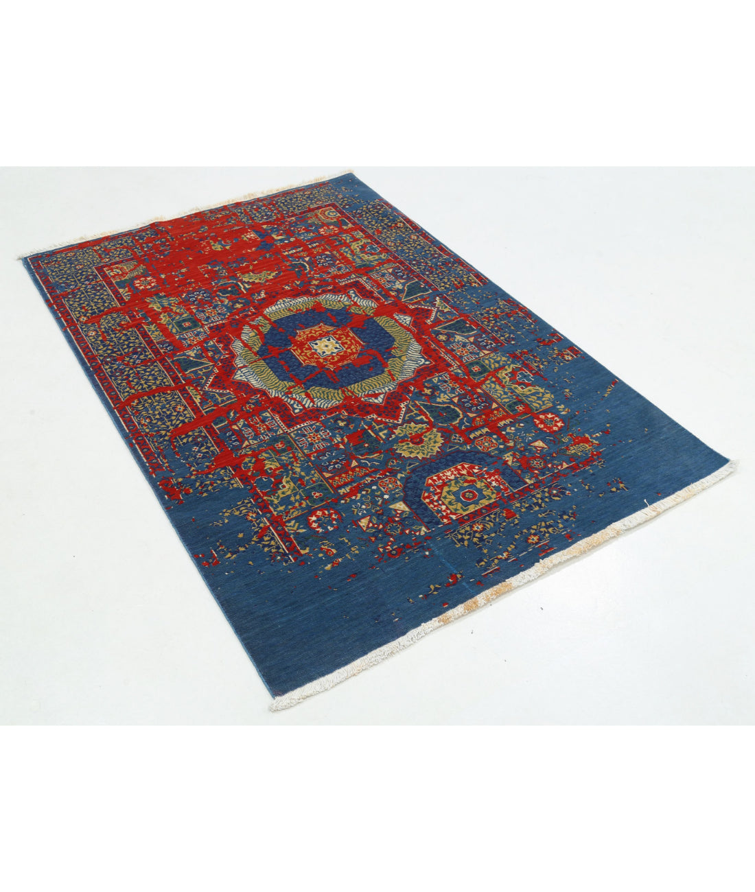 Gulshan 3'11'' X 5'9'' Power-Loomed Wool-Bamboo Silk Rug 3'11'' x 5'9'' (118 X 173) / Blue / Red