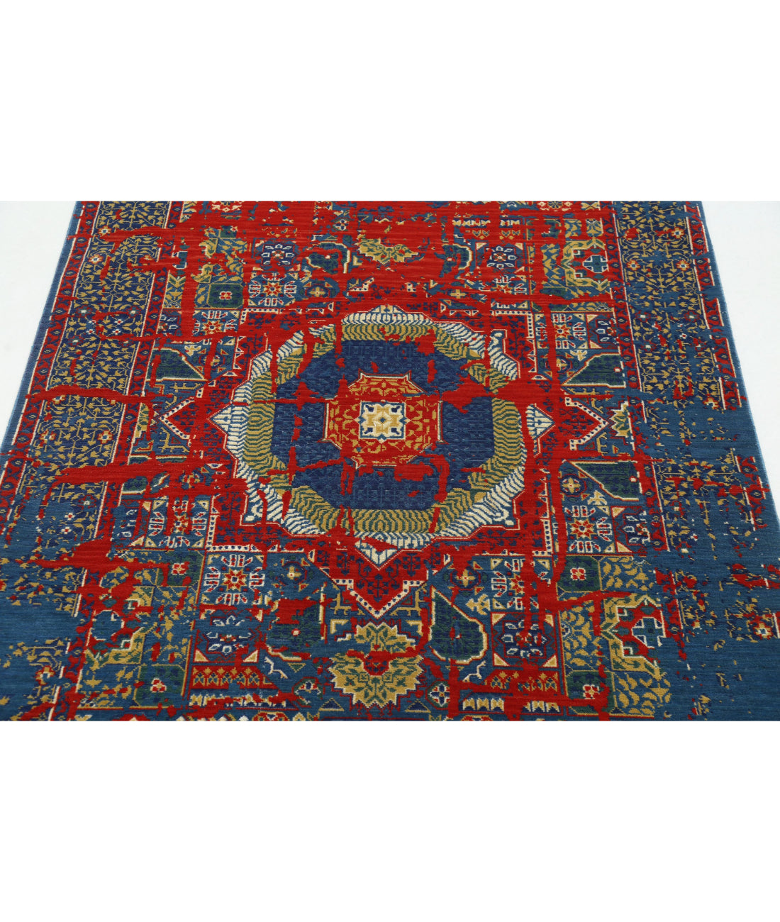 Gulshan 3'11'' X 5'9'' Power-Loomed Wool-Bamboo Silk Rug 3'11'' x 5'9'' (118 X 173) / Blue / Red
