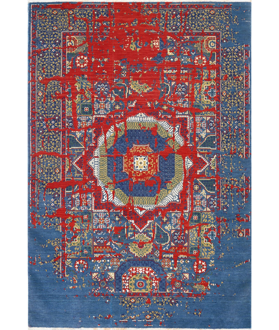 Gulshan 3'11'' X 5'9'' Power-Loomed Wool-Bamboo Silk Rug 3'11'' x 5'9'' (118 X 173) / Blue / Red