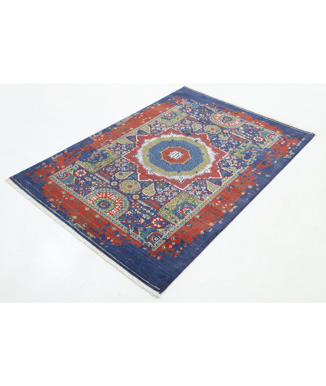Gulshan 4'0'' X 5'9'' Power-Loomed Wool-Bamboo Silk Rug 4'0'' x 5'9'' (120 X 173) / Blue / Blue