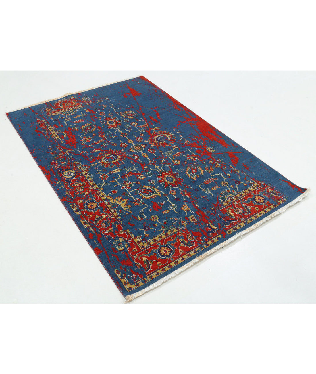 Gulshan 4'0'' X 5'9'' Power-Loomed Wool-Bamboo Silk Rug 4'0'' x 5'9'' (120 X 173) / Blue / Red