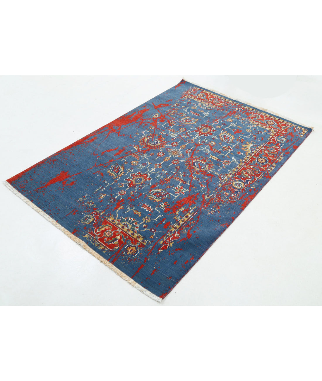Gulshan 4'0'' X 5'9'' Power-Loomed Wool-Bamboo Silk Rug 4'0'' x 5'9'' (120 X 173) / Blue / Red