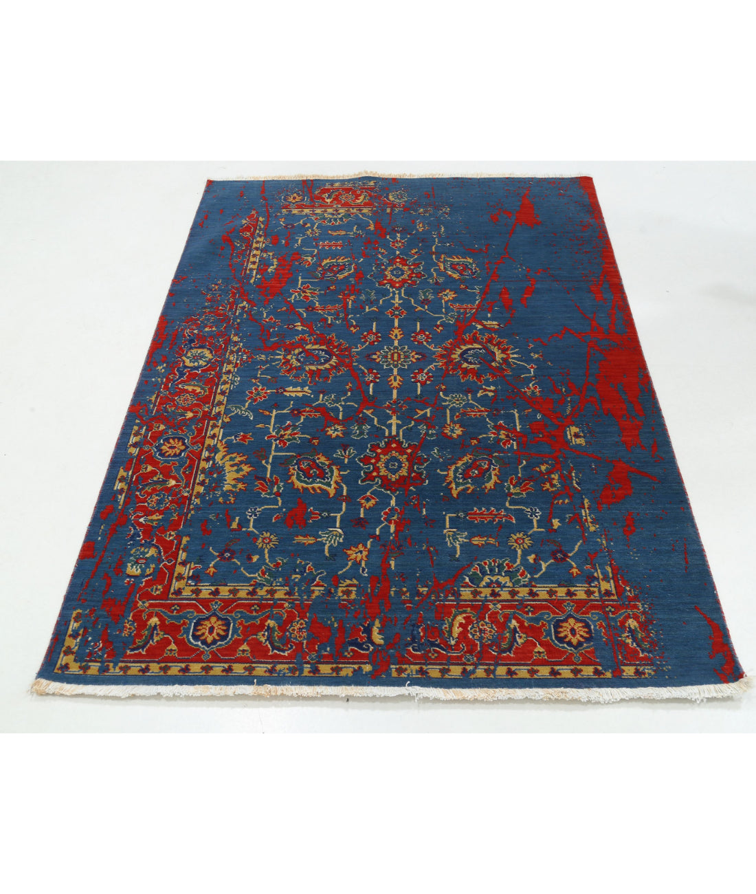 Gulshan 4'0'' X 5'9'' Power-Loomed Wool-Bamboo Silk Rug 4'0'' x 5'9'' (120 X 173) / Blue / Red